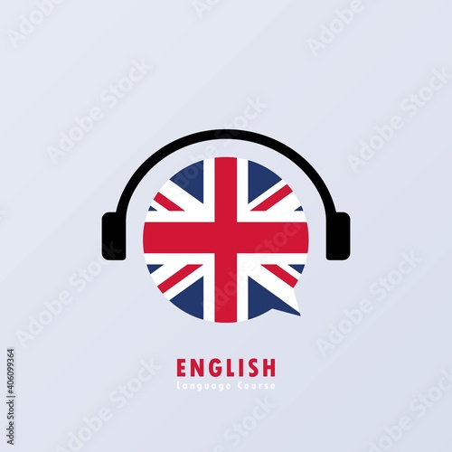English language course banner. Video course, distance education, web seminar, internet class, personal teacher service. Vector EPS 10. Isolated on background