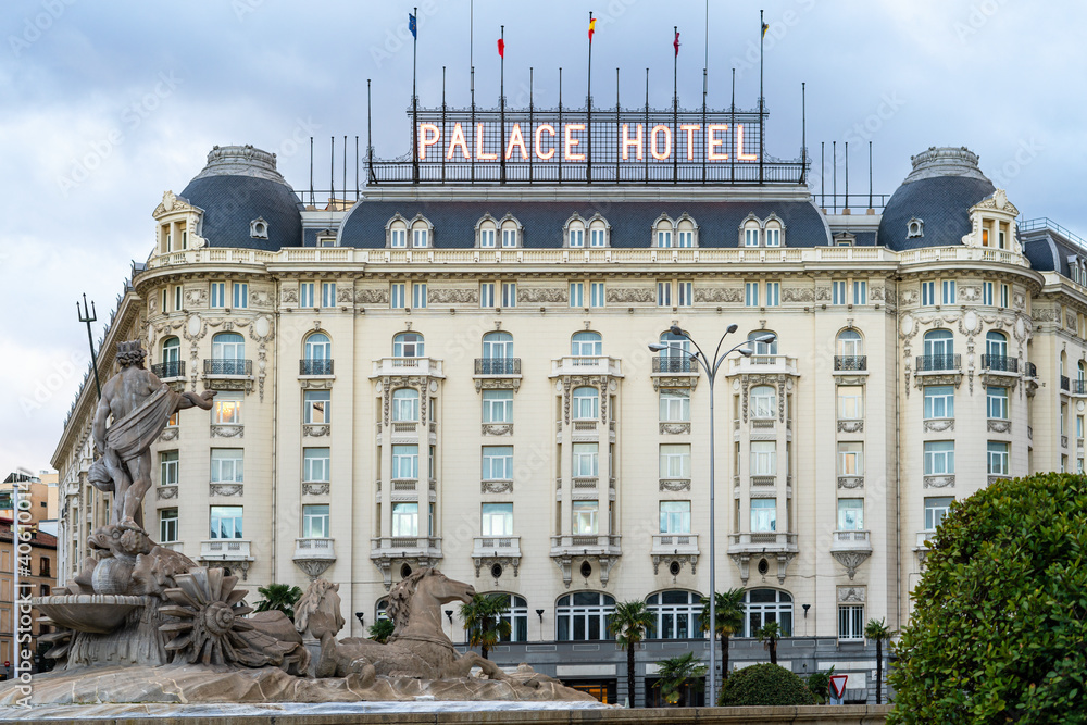 MADRID, SPAIN - MARCH 03, 2020: The Westin Palace Madrid. The Palace Hotel is a luxury hotel located at Centro in Madrid, Spain.