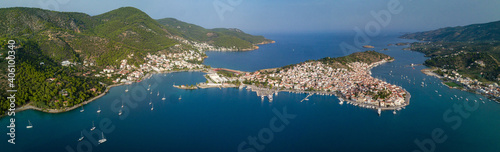 Panoramic aerial shot of the beautiful island Poros, in Greece during daylight photo