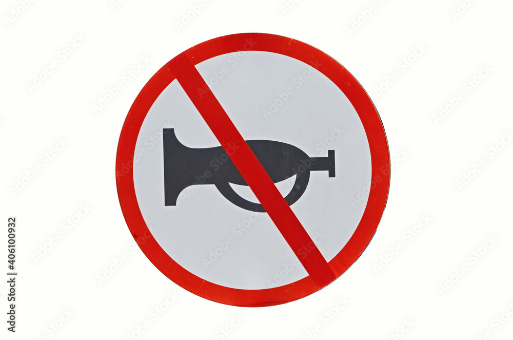 Red circle no horn sign for drivers on white background Red circle no horn sign for drivers on white background