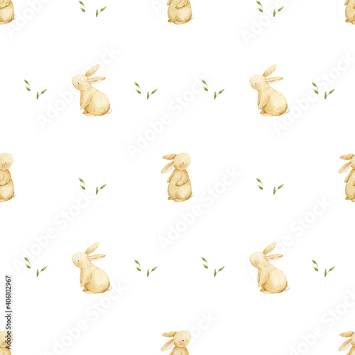 seamless pattern watercolor cute little rabbits  photo