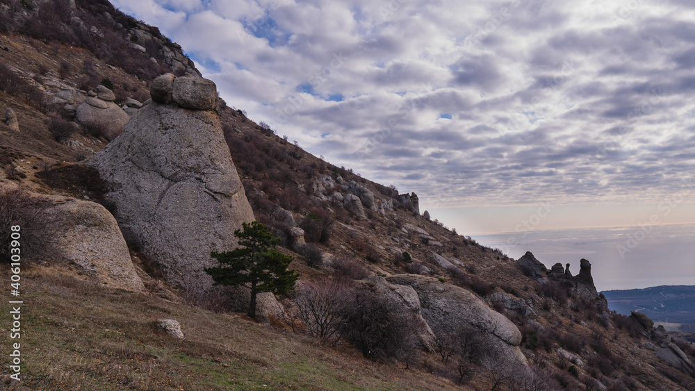Mountains in Ghost Valley Dolina Privedeniy in Crimea Mountains in Ghost Valley Dolina Privedeniy in Crimea