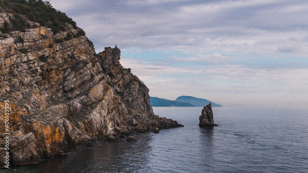 A rock in the sea cape near Lastochkino Gnezdo sight in Crimea