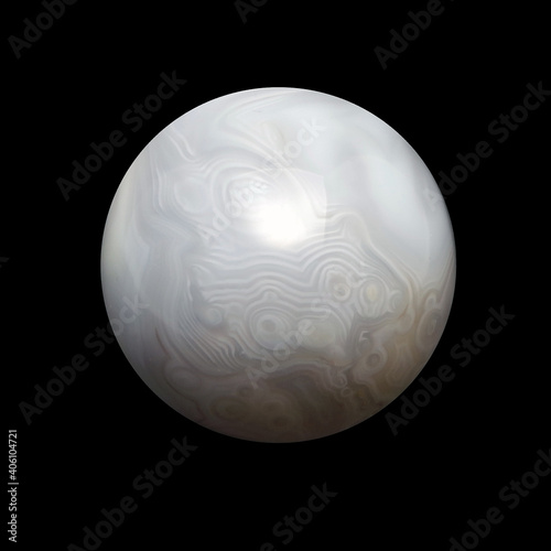white agate sphere on black background