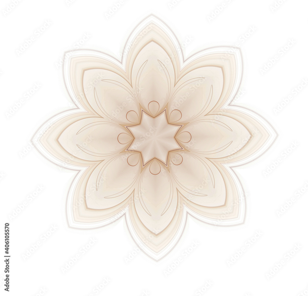 Beige circular fractal flower on white background Beige circular fractal flower on white background