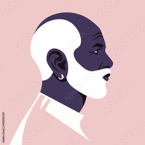 The head of a fashion African man with a white beard in profile. Grandfather's face. Avatar for social networks. Vector flat illustration