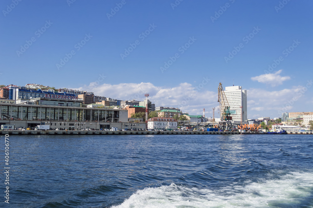 cityscape of Vladivostok with seaport