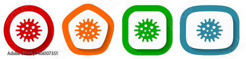 Virus, coronavirus, covid-19, infection vector icon set, flat design buttons on white background