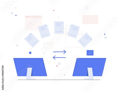 File, documents, data transfer, sharing and exchange concept. Vector illustration