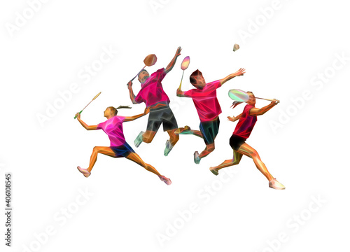 Sports poster with badminton players team invitation