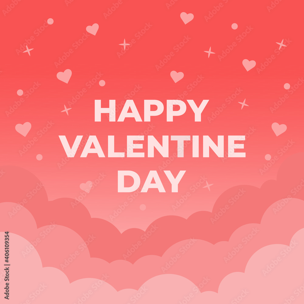Happy Valentine's Day pink background with a cloud theme and love star motif