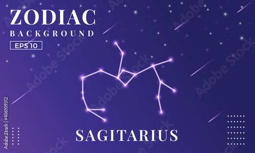 Zodiac Sagittarius background at night with beautiful shooting star and stars ornaments. Perfect for copybook brochures, school books, Notebook paper, book, magazine template.