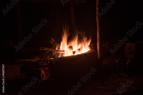 Campfire view during night.Photos contained grain and under exposed during to High-ISO and slow shutter shot.