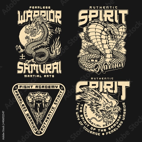 Japanese fight academy vintage emblems