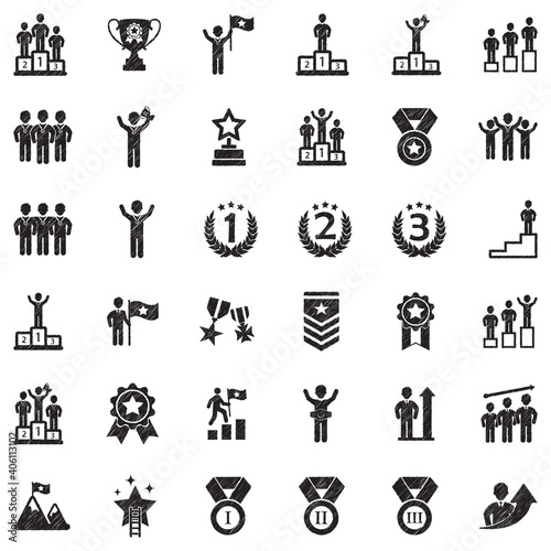 Ranking And Achievement Icons. Black Scribble Design. Vector Illustration.