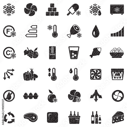 Refrigerator Icons. Black Scribble Design. Vector Illustration.