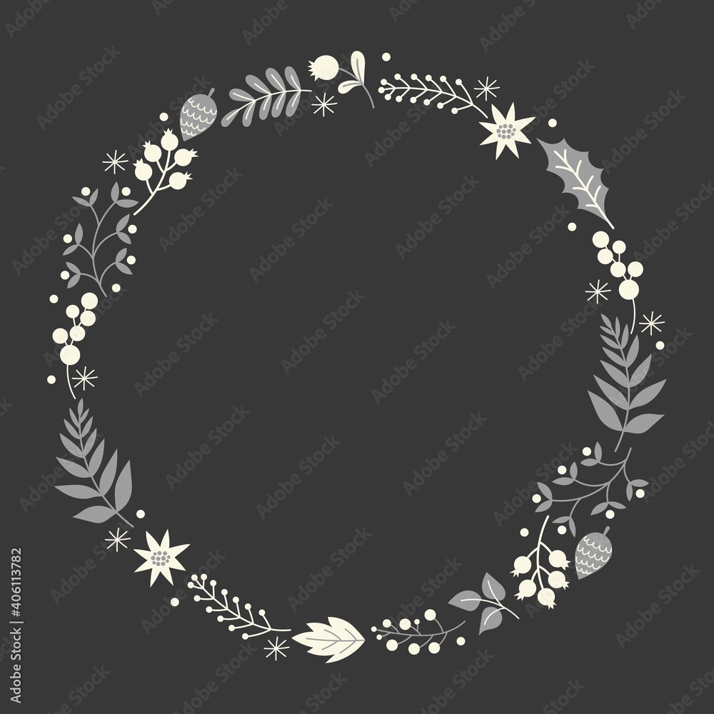 Vector frame of flowers on a black background.
