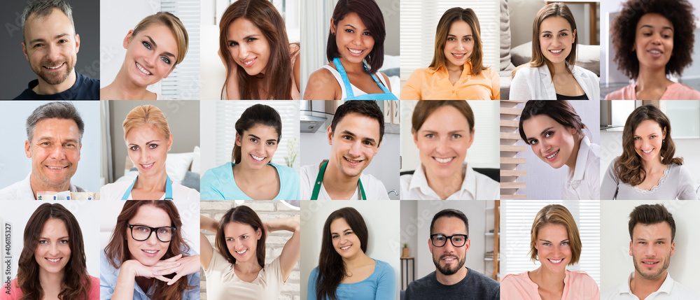 Obraz premium Multicultural Faces Photo Collage. Portrait