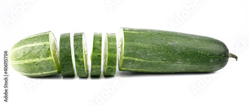Fresh cucumber, chopped cucumber, salad ingredient,isolated on white background.