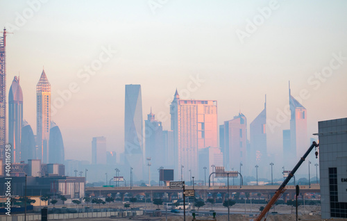 Dubai  UAE - 01.15.2021 Cityscape rising from the fog. Outdoors