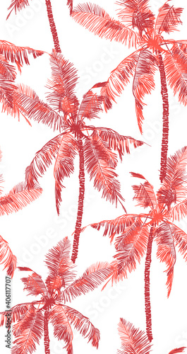 Seamless vector print designs with Hawaii, tropical, surf, palm tiki mask themed.