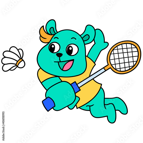 cartoon of a badminton player about to hit the shuttlecock, doodle icon image
