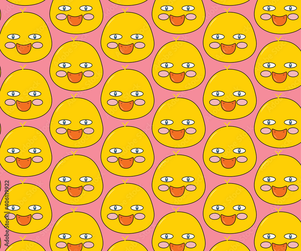 Fototapeta premium cute yellow duck face repeat pattern on pink background.