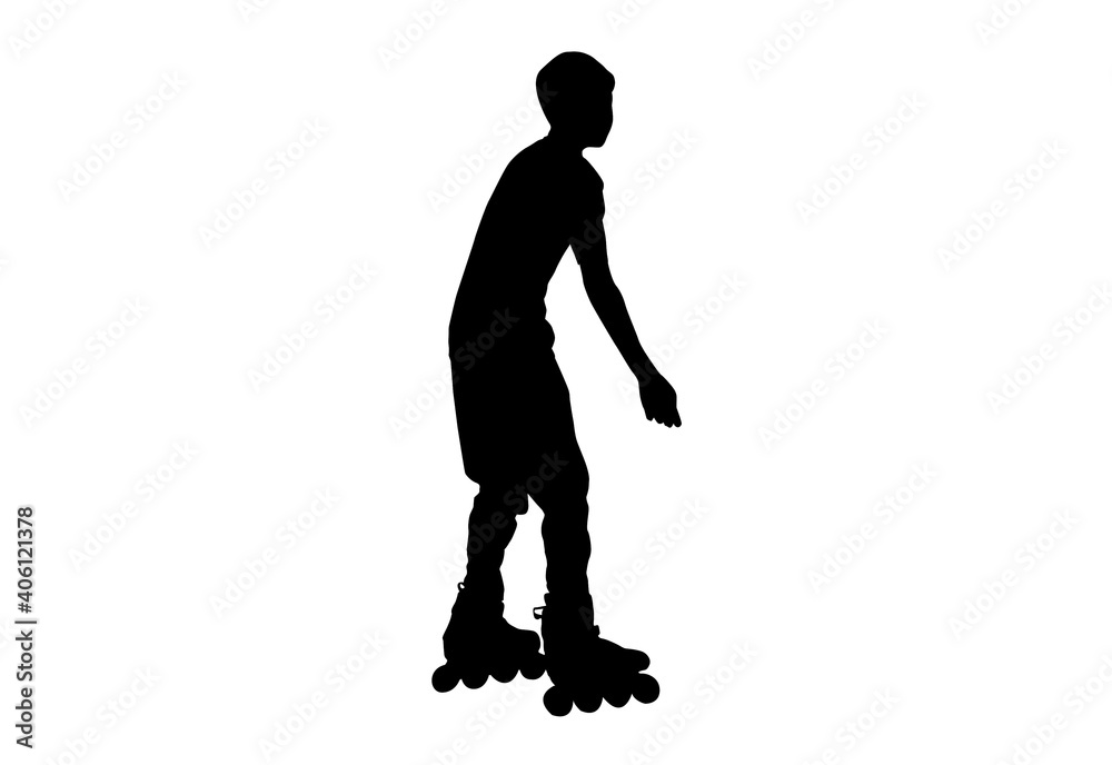 Silhouette Roller Blade Skate kids , boy play spin scooter with white background with clipping path. Silhouette Roller Blade Skate kids , boy play spin scooter with white background with clipping path.