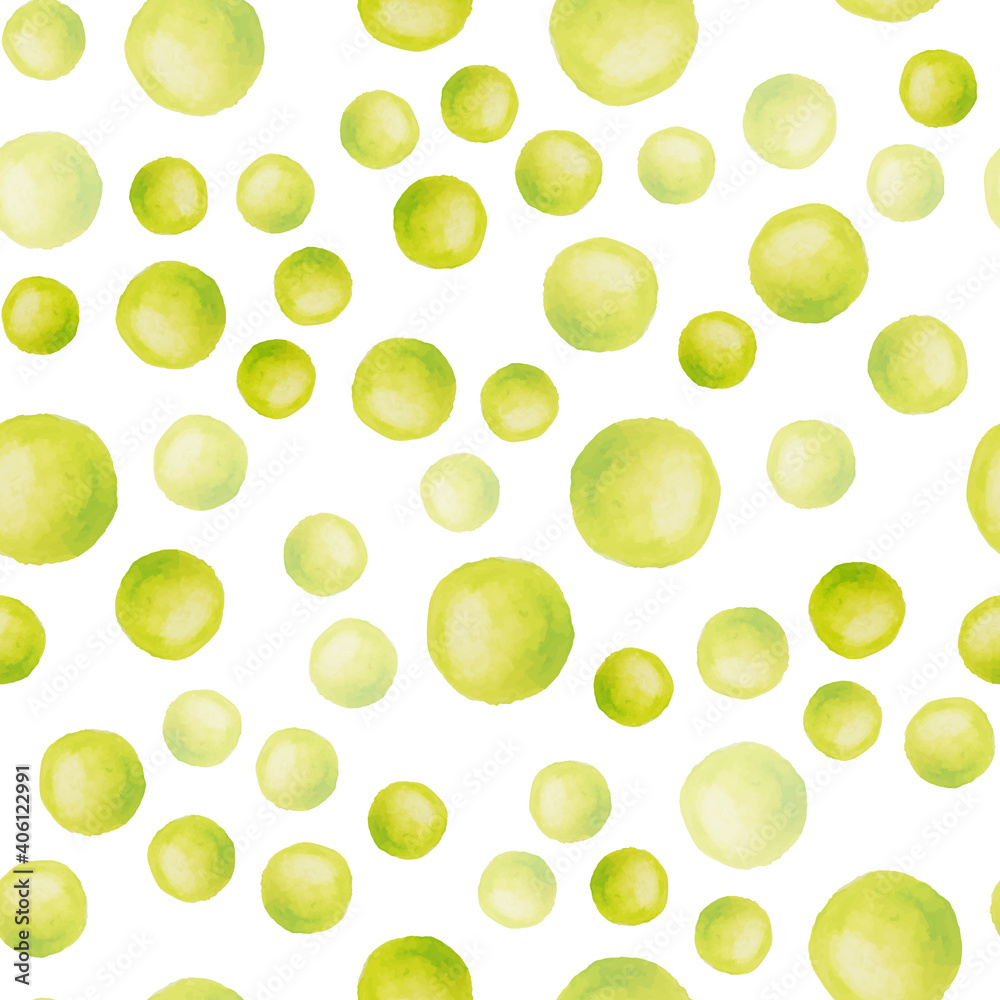 Seamless pattern with yellow watercolor circles on white background. Vector seamless cute pattern