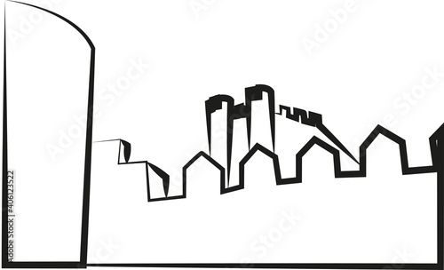 Silueta de un castillo y muralla.