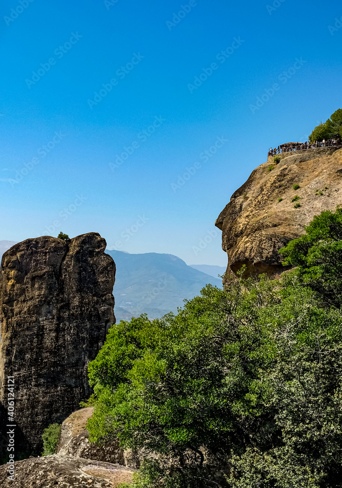 The Meteora  is a rock formation in central Greece hosting one of the largest and most precipitously built complexes of Eastern Orthodox monasteries