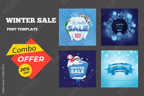 Christmas and Winter sale social media promotion post template. promo sale offer. summer super sell post