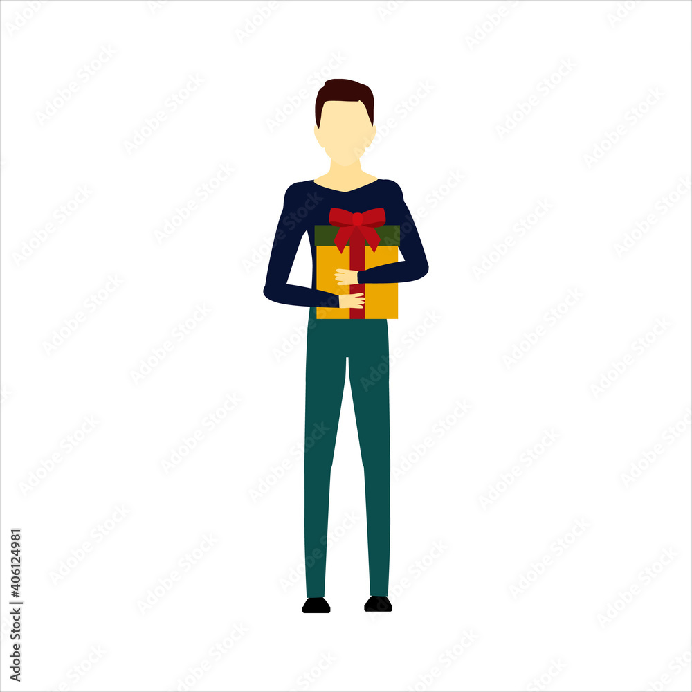 man holding a huge gift box. Vector image on white isolate man holding a huge gift box. Vector image on white isolate