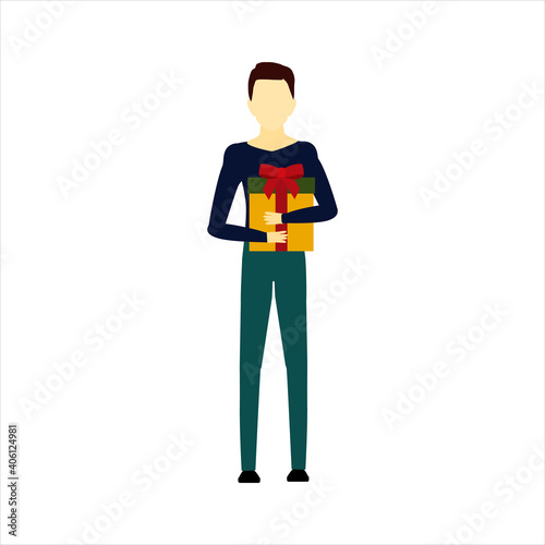 man holding a huge gift box. Vector image on white isolate