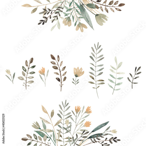 Set of watercolor wildflowers. Collection abstract plants for