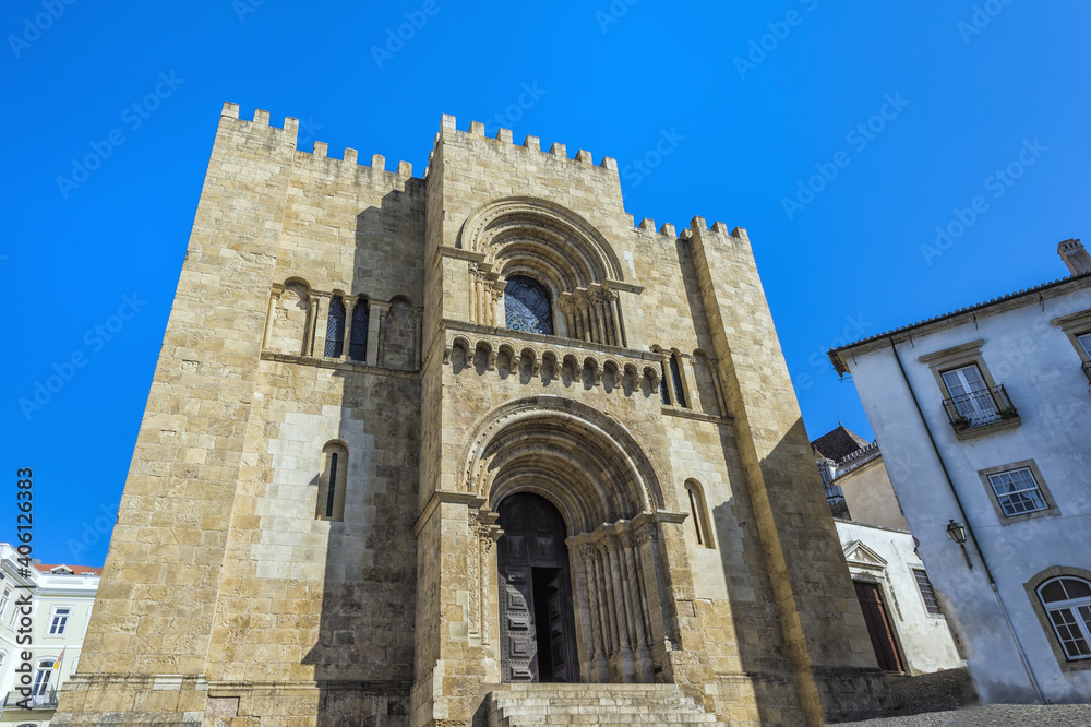 Main façade of the Cathedral Sé Velha and the old city, Coimbra, Beira Province, Portugal, Unesco World Heritage Site
