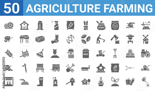 Fotografie set of 50 agriculture farming web icons