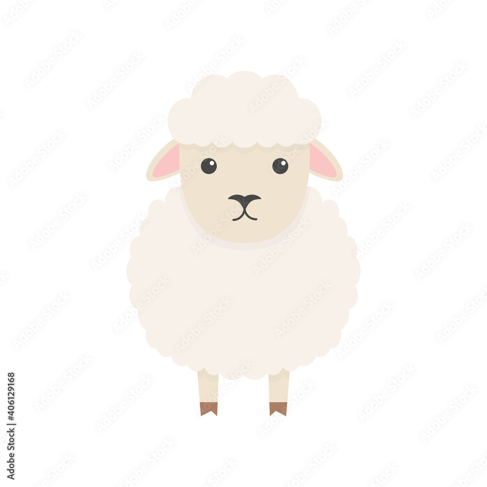 Fototapeta premium Cute sheep character. Cartoon farm animal. Vector illsutration isolated on white