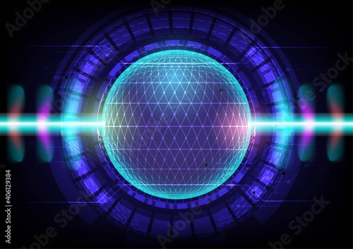 Abstract blue technology background.Vector world circle and electricity line with blue electronic cycle.Digital data , circuit board, Scientific background,Digital art and Abstract background concept.