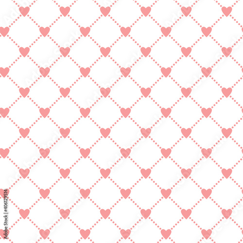 Vector seamless pattern. Grid of hearts. pink symbols on a white background.