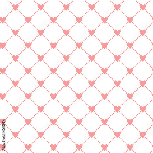 Vector seamless pattern. Grid of hearts. pink symbols on a white background.