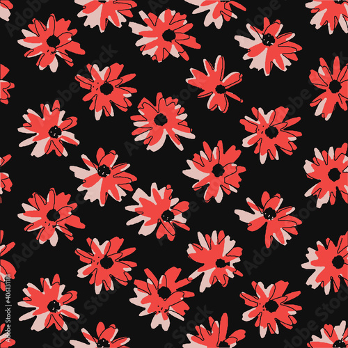 Vector prairie daisy floral seamless Repeat Pattern. Ideal for Summer Dresses and Blouses or Other Textile Projects.Seamless motif for wrapping, wallpaper, fabric, decoration print.