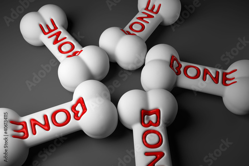 3d illustration of delicious bones for pet dogs with red letters. 3d illustration
