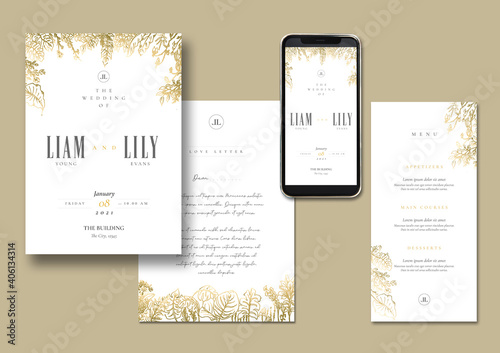 Elegant Gold Floral Hand Drawn Invitation Design Template