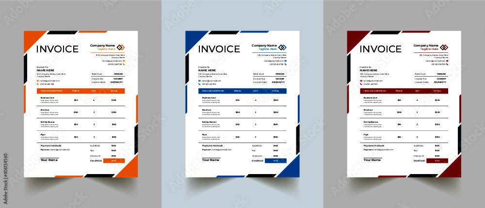 Invoice minimal design template. Bill form business invoice accounting. Modern and creative corporate business invoice template | Company business invoice template with color variation bundle Invoice minimal design template. Bill form business invoice accounting. Modern and creative corporate business invoice template | Company business invoice template with color variation bundle