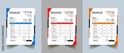 Invoice minimal design template. Bill form business invoice accounting. Modern and creative corporate business invoice template | Company business invoice template with color variation bundle