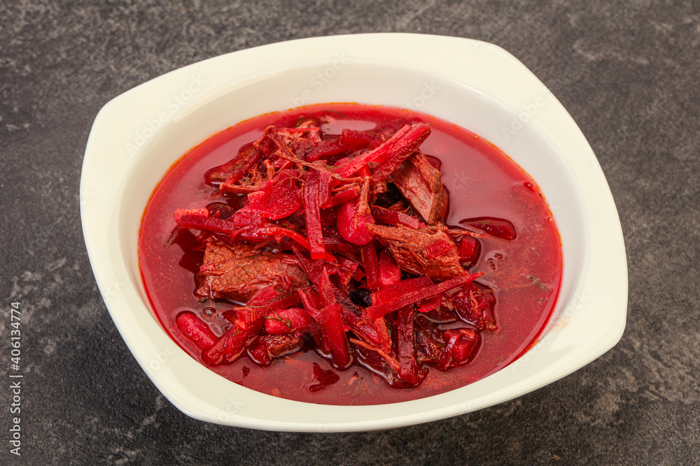 Russian traditional Borsch soup with cabbage Russian traditional Borsch soup with cabbage