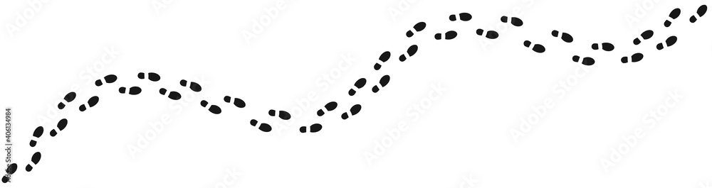 Human footprints tracking path on white background, Shoes trail track vector illustrations Human footprints tracking path on white background, Shoes trail track vector illustrations
