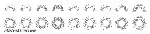 Set of Sun burst vector icon illustration. light rays elements, Vintage sunburst, Starburst ray or firework decoration with hand drawn sunshine beams.