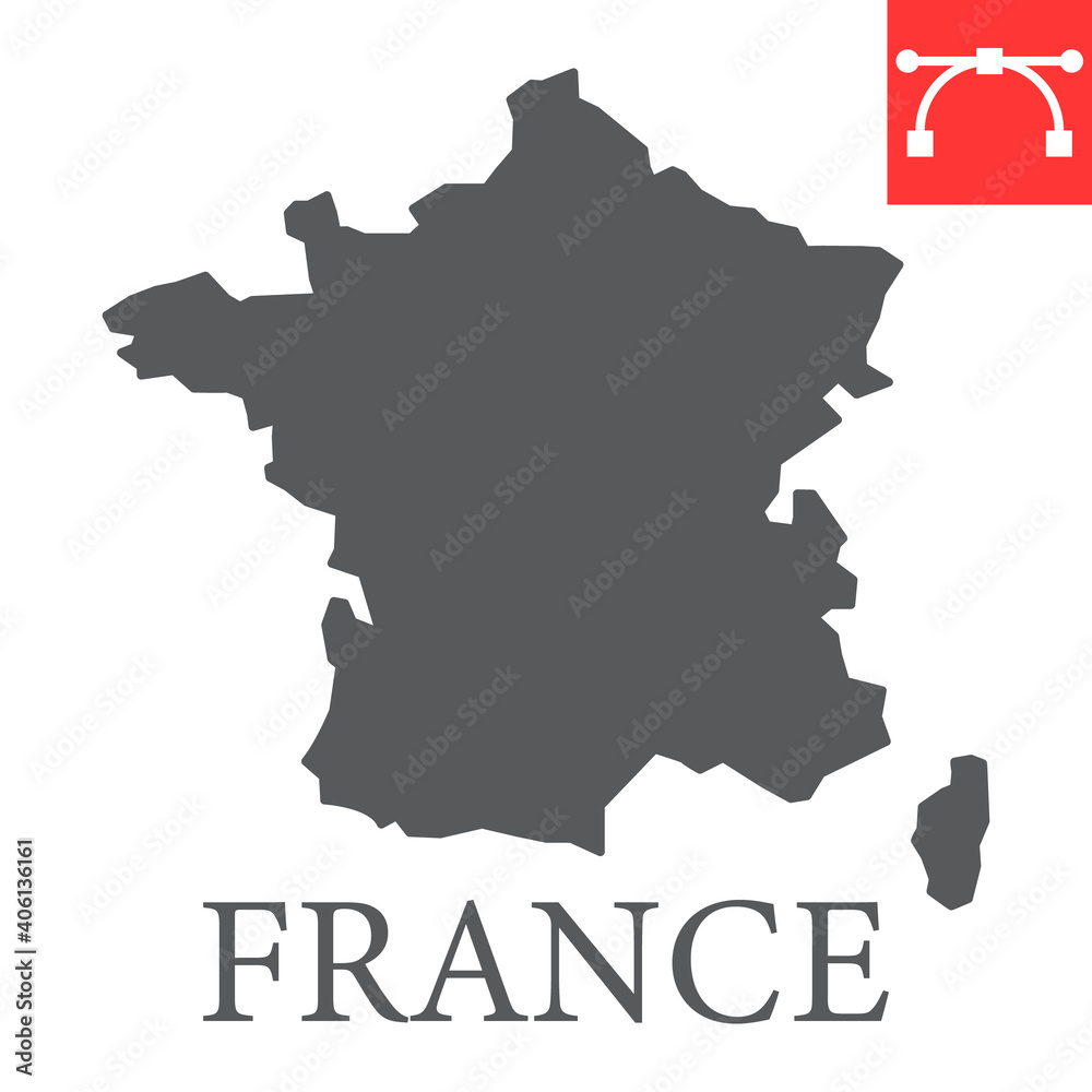 Map of France glyph icon, country and geography, france map sign vector graphics, editable stroke solid icon, eps 10.